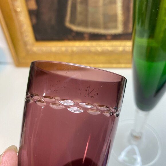 NACHTMANN Purple, GREEN CUT-TO-CLEAR CRYSTAL CHAMPAGNE FLUTES GLASSES Set Of 2 - Picture 14 of 14